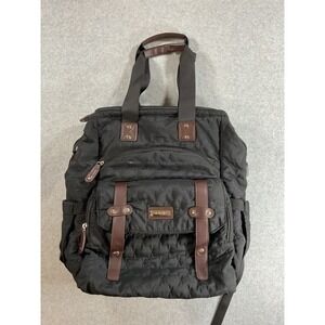 Falanko Quilted Laptop Backpack Black Brown Trim Travel School Bag Large